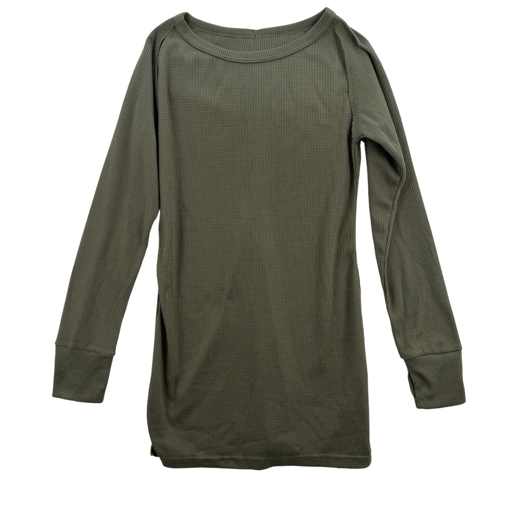 Halara Shirt Womens Small Olive Waffle Knit Thermal Long Sleeve Stretch Crewneck